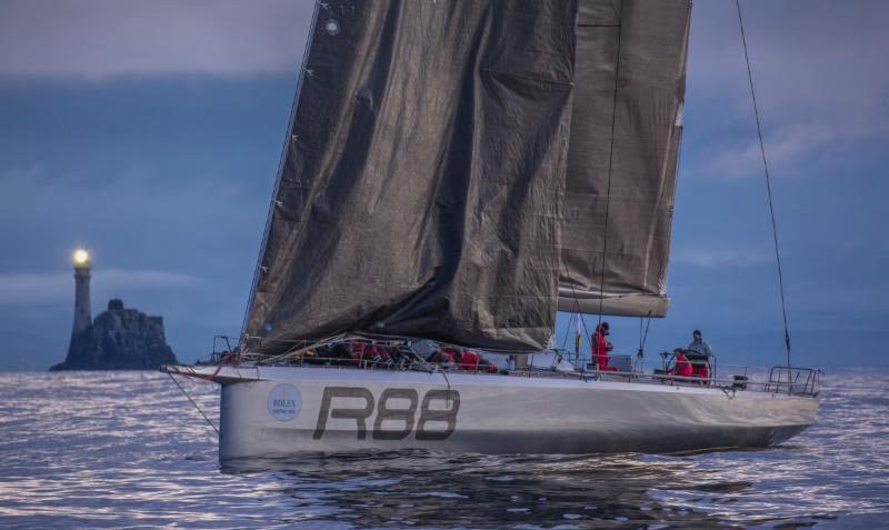 Rolex Fastnet Race:Rambler at the Fastnet Rock © Rolex/Daniel Forster