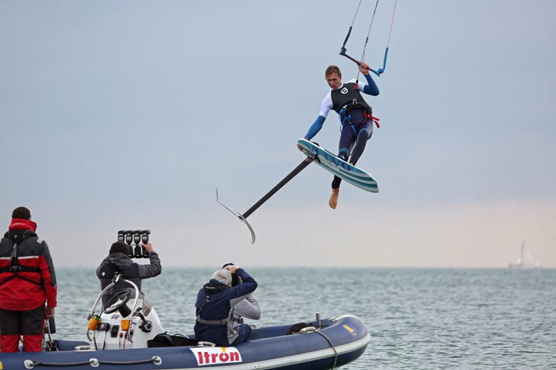 Olly Bridge jumps the press boat at VKSA