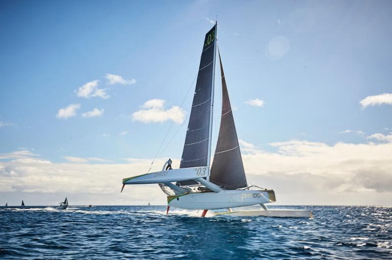 Lloyd Thornburg's MOD70 Phaedo3 at the start of the RORC Transatlantic Race